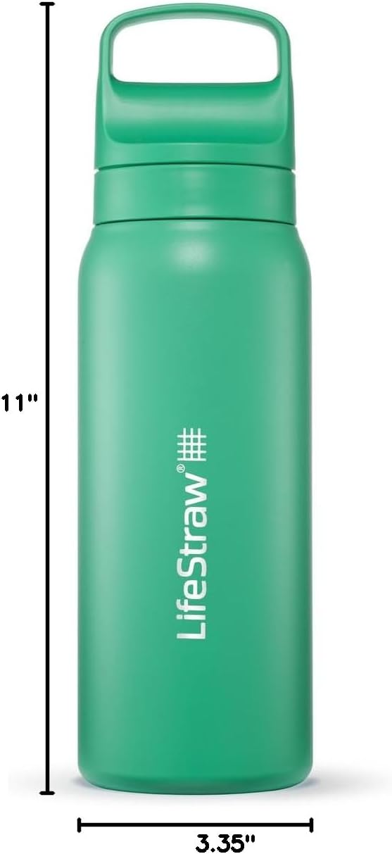 LifeStraw Go Series — Insulated Stainless Steel Water Filter Bottle for Travel and Everyday Use Removes Bacteria, Parasites and Microplastics, Improves Taste, 1L Aegan Sea