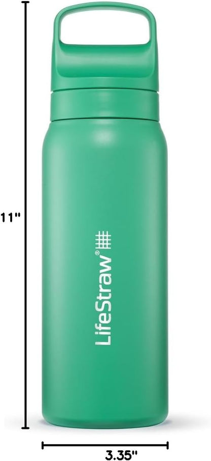 LifeStraw Go Series — Insulated Stainless Steel Water Filter Bottle for Travel and Everyday Use Removes Bacteria, Parasites and Microplastics, Improves Taste, 1L Aegan Sea