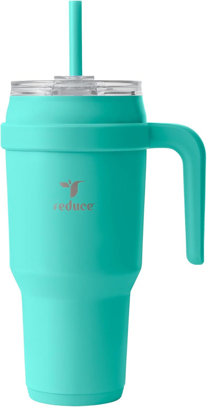 REDUCE 24 oz Stainless Steel Tumbler with Handle - Dual-Wall Vacuum Insulated Travel Mug, Sweat-Proof Lid & Reusable Straw - Keeps Drinks Cold for 24 Hrs, Fits Cupholders, Dishwasher Safe - Lilac Bud