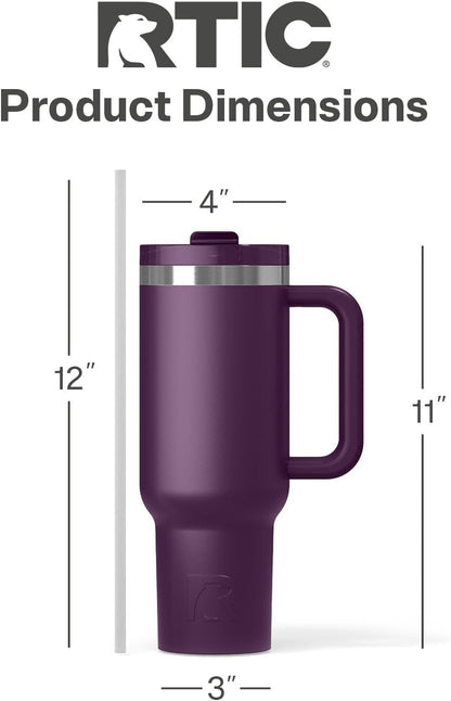 RTIC 30 oz Road Trip Tumbler Double-Walled Ceramic Lined InsulatedStainless Steel Portable Travel Coffee Mug Cup with Lid, Handle and Straw, Periwinkle Bouquet