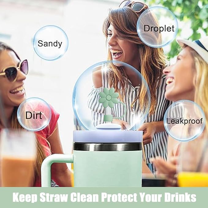 Flower Straw Covers Toppers for Stanley Cups 30&40 Oz Tumbler with Handle Accessories 4PCS Silicone Straw Caps Reusable Straws Tips Protectors for Stanley Cup 10mm 0.4in Straws,Off White