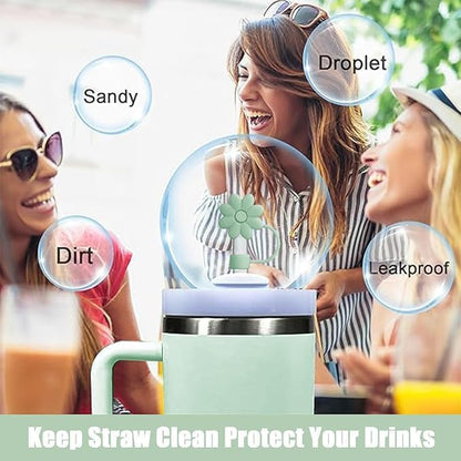 Flower Straw Covers Toppers for Stanley Cups 30&40 Oz Tumbler with Handle Accessories 4PCS Silicone Straw Caps Reusable Straws Tips Protectors for Stanley Cup 10mm 0.4in Straws,Off White
