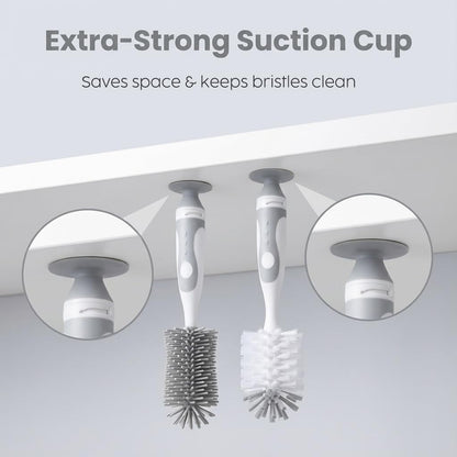 Ariseno 5-in-1 Baby Bottle Cleaner Set, Including Nylon & Silicone Bottle Brush, Cap, Straw & Nipple Brushes, BPA-Free (Grey)