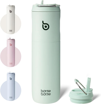 BOTTLE BOTTLE Insulated Water Bottle 24oz with Straw Lid and Handle for Sports Travel Gym Stainless Steel Water Bottles Double-Wall Vacuum Metal Leak Proof BPA-Free