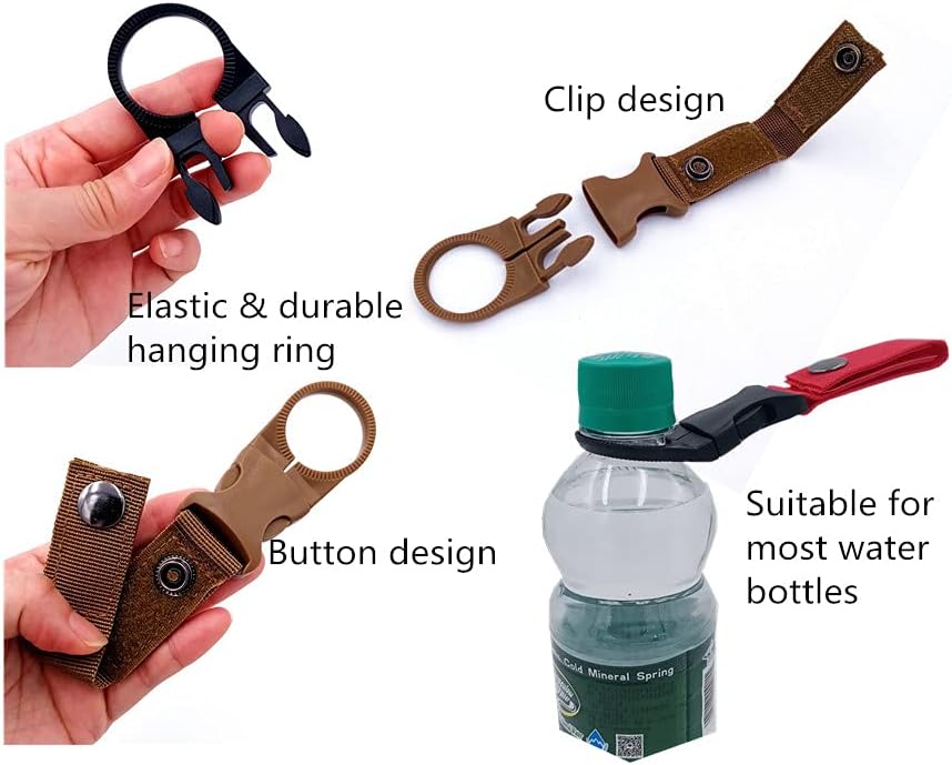 4PCS Bottle Clip Hanging Portable Water Bottle Ring Holder Keychain Mineral Water Bottle Clip for Backpack Belt Nylon Webbing Strap for Outdoor Tactical Camping Hiking