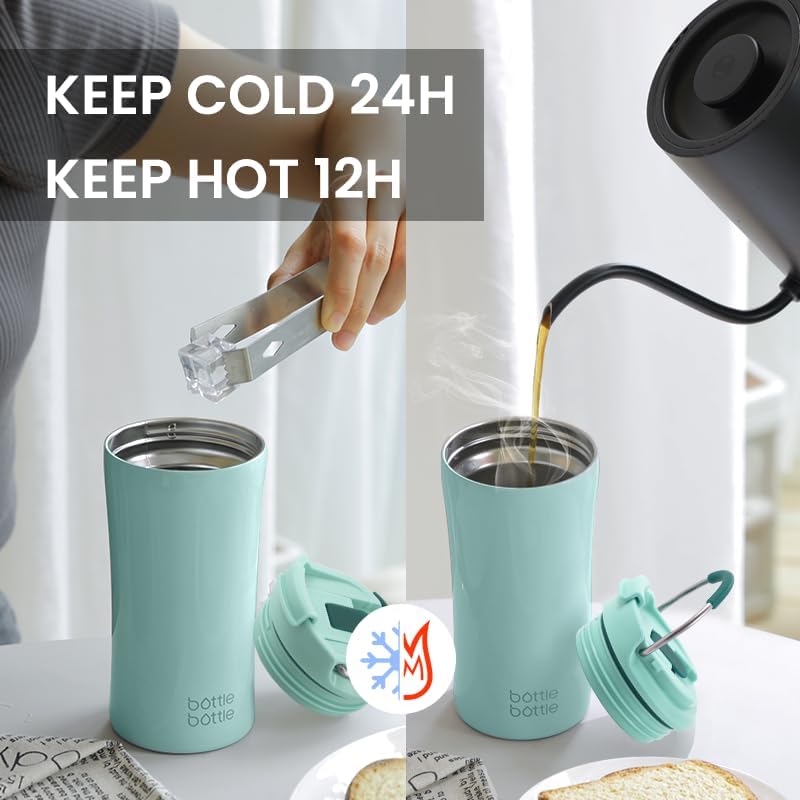 BOTTLE BOTTLE Coffee Tumbler with Dual-use Lid and Straw Double Walled Iced Travel Coffee Mug for Woman and Man 12 oz Stainless Steel Insulated Tumbler with Handle (blue)
