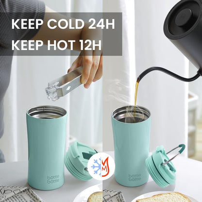 BOTTLE BOTTLE Coffee Tumbler with Dual-use Lid and Straw Double Walled Iced Travel Coffee Mug for Woman and Man 12 oz Stainless Steel Insulated Tumbler with Handle (blue)