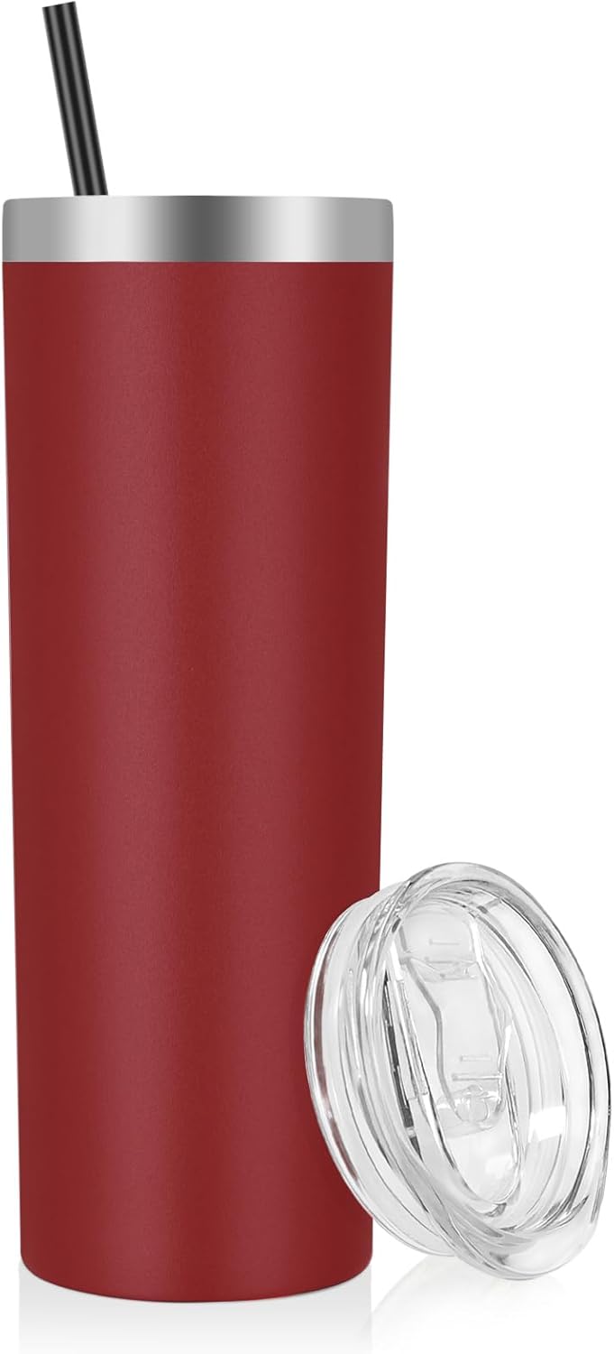 VEGOND Stainless Steel Skinny Tumbler, 20 oz Vacuum Insulated Tumbler with Lid and Straw, Double Wall Coffee Cup, Travel Mug for Cold Hot Drinks, Light Pink 1 Pack