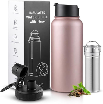 Sivaphe Tea Infuser Bottle With Removable Loose Leaf Tea Strainer Cup 18/8 Stainless Steel Portable Insulated Travel Tea Tumbler Black