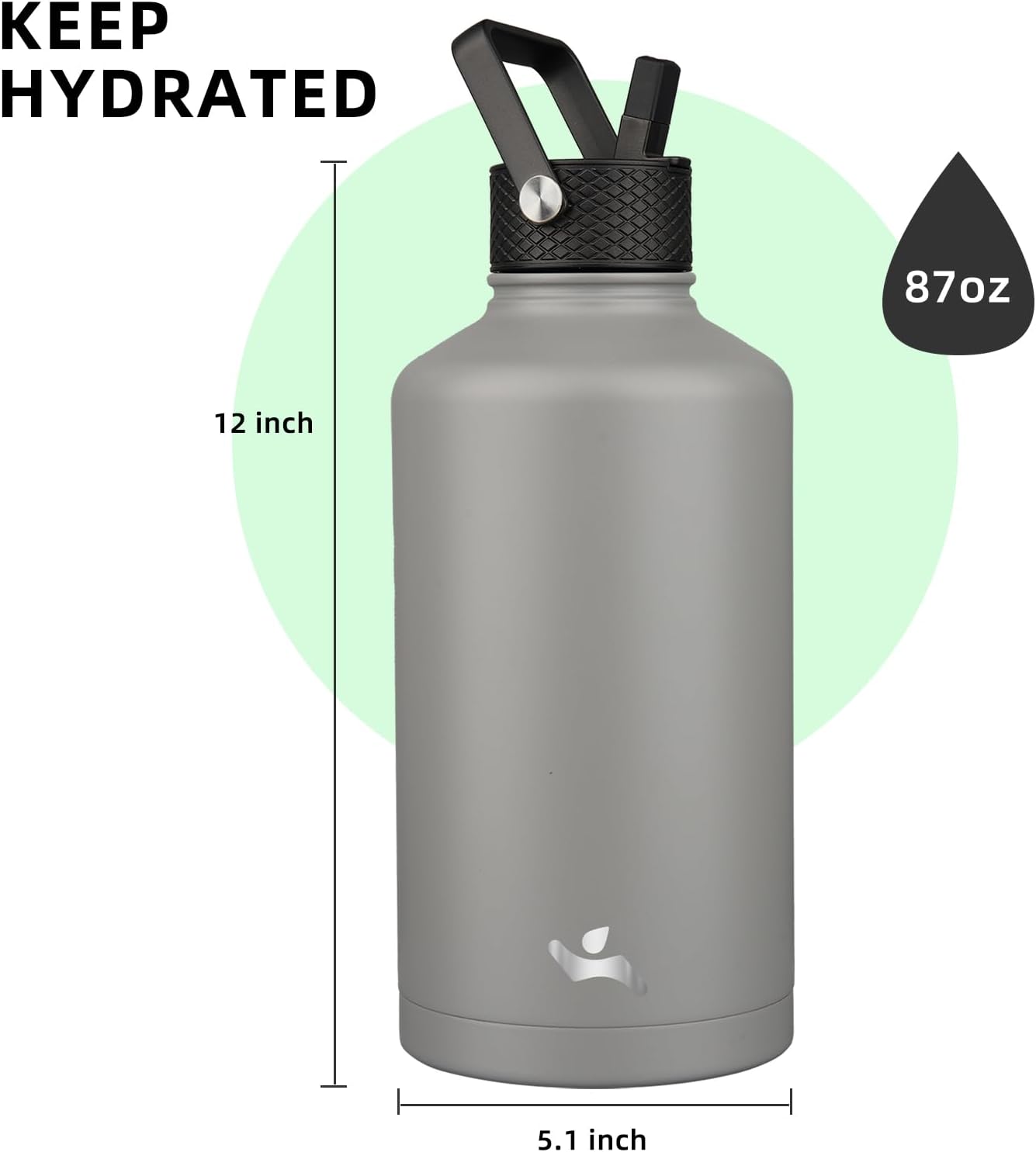 Konokyo 22oz Stainless Steel Bottles with 3 Lids Sport Insulated Water Bottle,Mint