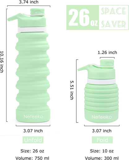 Nefeeko Collapsible Water Bottle, 26oz Silicone Foldable Water Bottles Leakproof BPA Free Travel Water Bottles with Carabiner, Portable Sport Water Bottles for Camping,Hiking Outdoor Indoor Sport