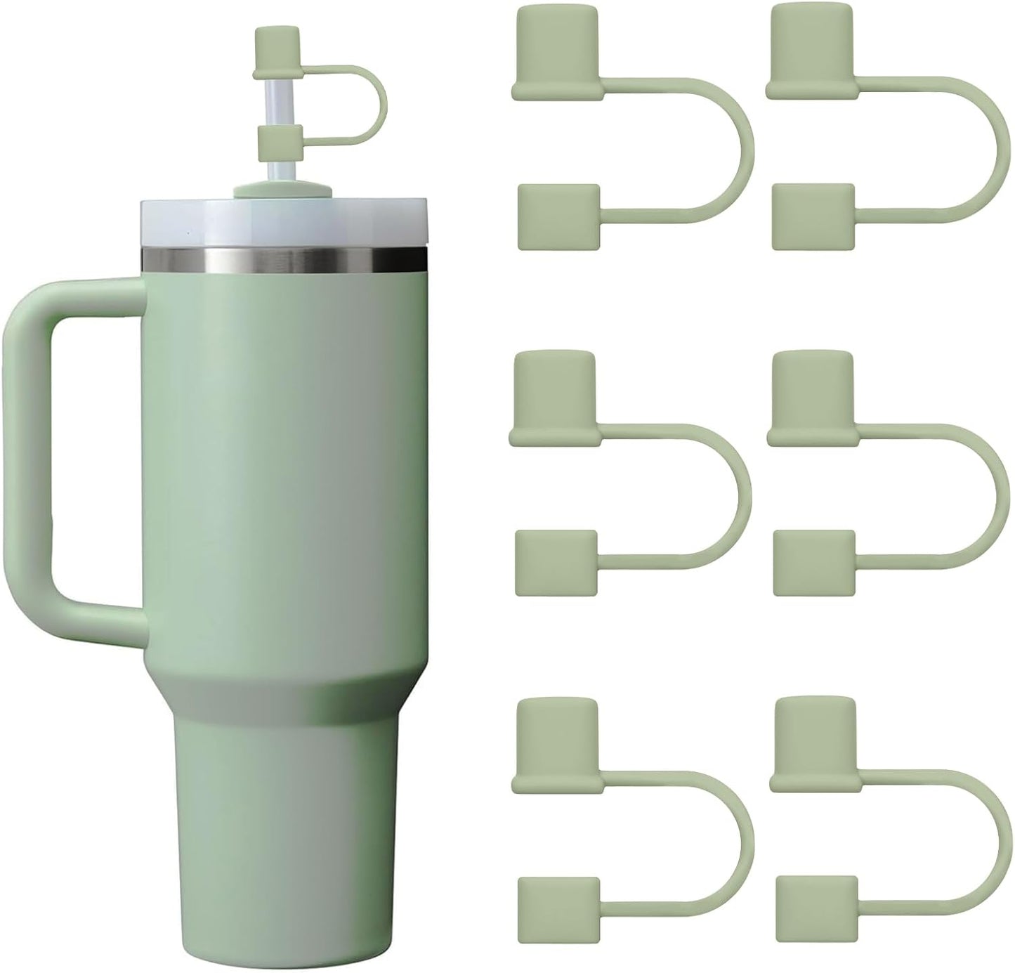 6PCS Silicone Straw Covers Cap Compatible with Stanley Cup 30-40 oz Tumbler with Handle 10mm Straw Toppers，Dust-Proof Reusable Straw Cover for Stanley Cup Accessories (Black)