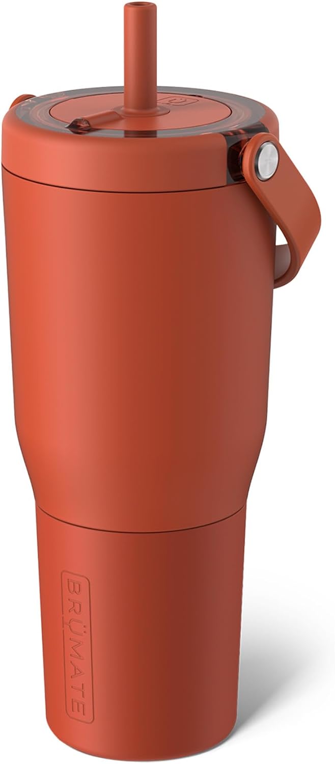 BrüMate Resa 35oz 100% Leakproof Tumbler w/Handle & Straw | Flexible SoftSip Straw | Silicone Sleeve for Durability | Stainless Steel | Cup Holder & Travel Friendly Water Bottle (Java)