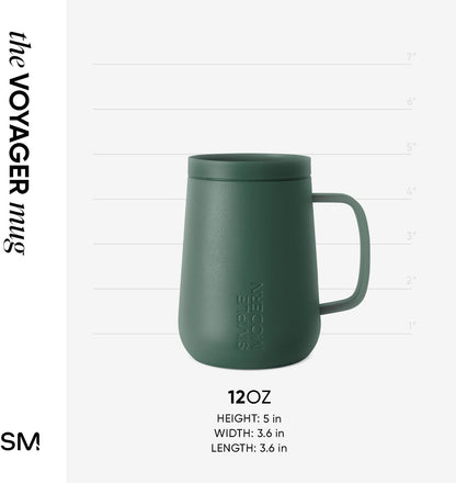 Simple Modern Voyager Signature Mug | Travel Coffee Tumbler with 360° Lid and Handle | Ceramic-Lined Insulated Stainless Steel Iced Cold Brew Cup | 12oz, Blue Dune
