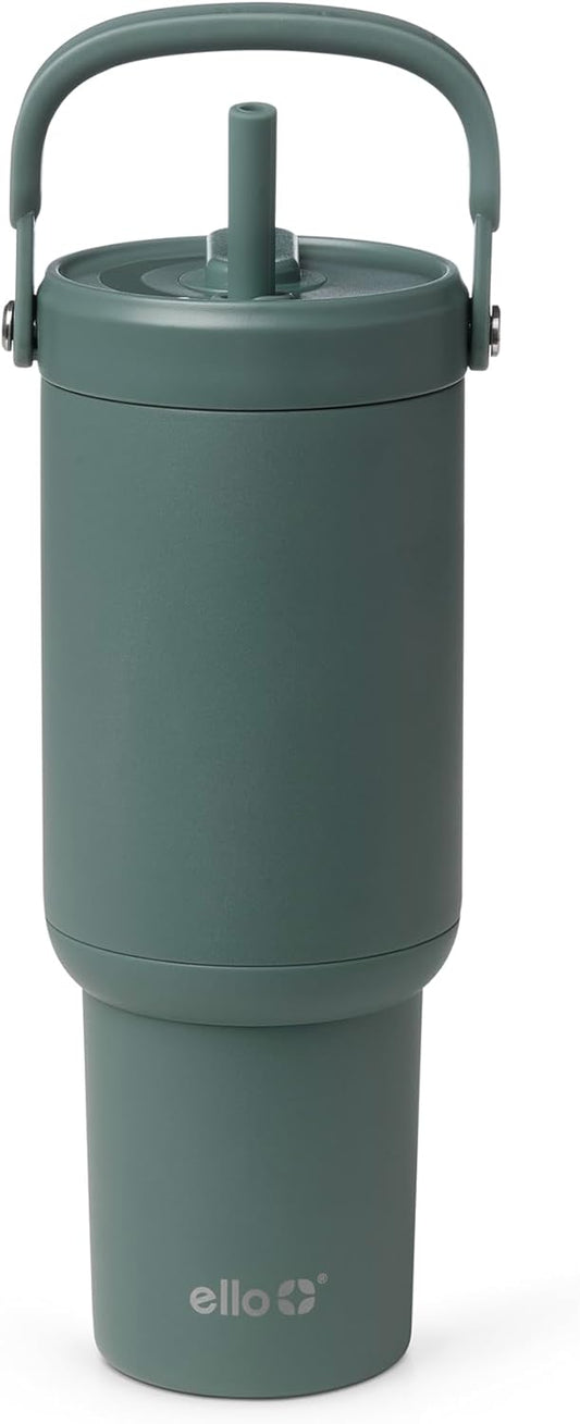 Ello Oasis Go+ 26oz Tumbler with Top Handle and Retracting Straw | Reusable Insulated Stainless Steel Cup, 100% Leakproof Water Bottle, 24 Hours Cold, Cup Holder Friendly For Travel | Wild Rasberry