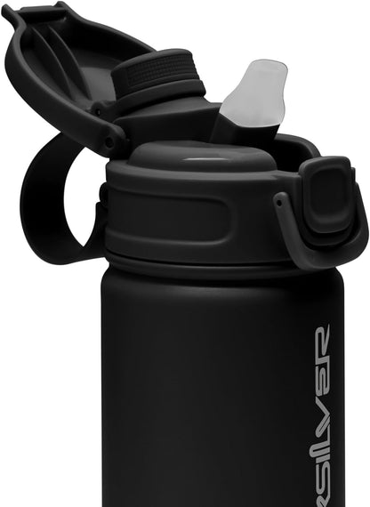 Quiksilver Laguna 32oz Tripple Wall Stainless Steel Water Bottle, Reusuable Sports Bottle with Leak-Proof Straw and Spout Lid, Non-Slip Rubber Base, Carrier Handle, 24H Hot & Cold Insulated Tumbler