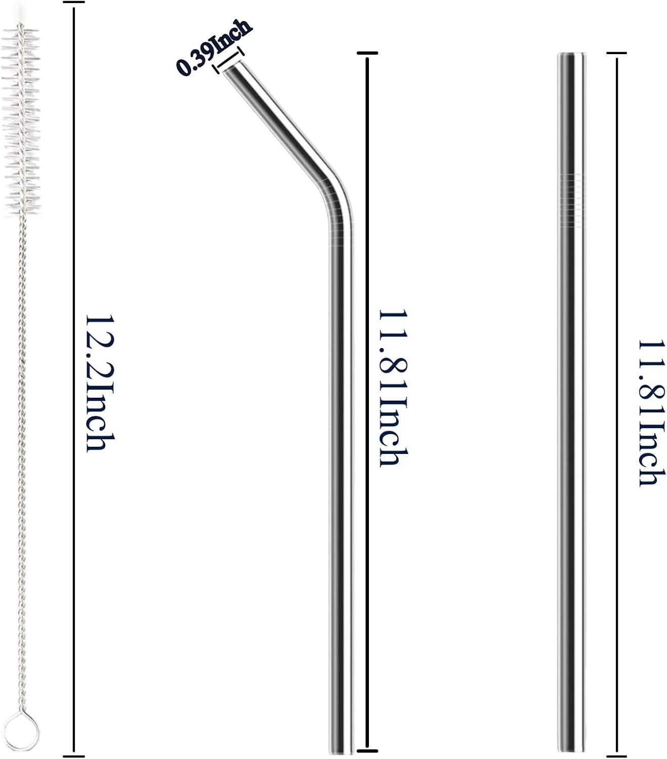 6 Pack Stainless Steel Straw Replacement 40 oz and 30 oz for Stanley Tumbler，3 Straight+3 Bent Reusable Straws with 2 Cleaning Brush Compatible with Stanley 40oz Stanley Cup Tumbler
