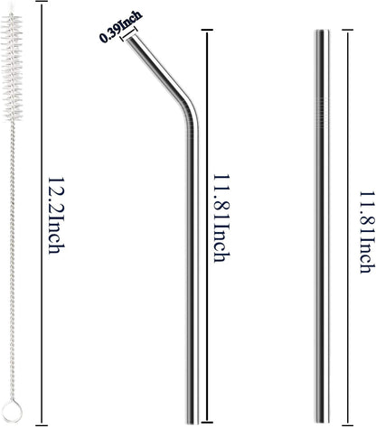 6 Pack Stainless Steel Straw Replacement 40 oz and 30 oz for Stanley Tumbler，3 Straight+3 Bent Reusable Straws with 2 Cleaning Brush Compatible with Stanley 40oz Stanley Cup Tumbler