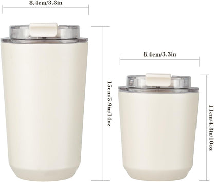 Puraville Insulated Tumblers with Lid, 14 oz Travel Coffee Mug Stainless Steel Vacuum Cup, Leak Proof Reusable Double Walled Coffee Tumbler for Iced and Hot Drinks, Cream