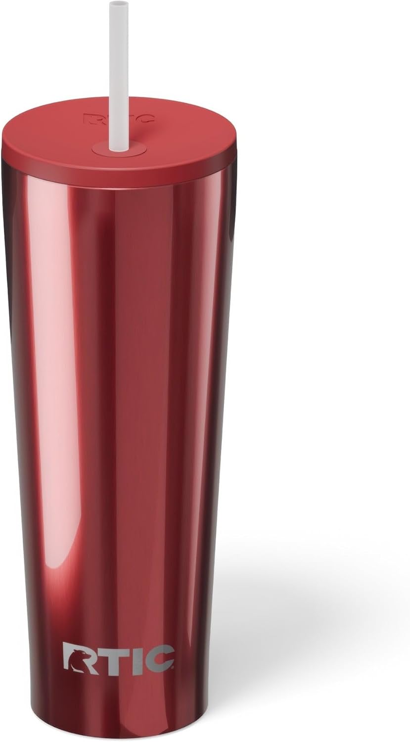 RTIC 20oz Everyday Tumbler Insulated Stainless Steel Portable Travel Coffee Cup with Straw, Ceramic Lining, Spill-Resistant Lid, BPA-Free, Hot and Cold Drink, Beach