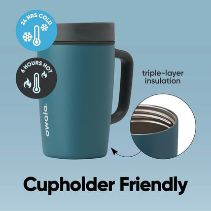 Owala SmoothSip Slider Insulated Stainless Steel Coffee Tumbler, Reusable Iced Coffee Cup, Hot Coffee Travel Mug, BPA Free 20 oz, Grey/Blue (High Dive)