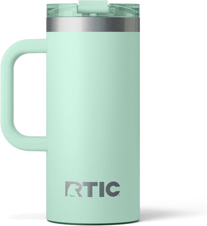 RTIC 20oz Road Trip Travel Mug with Lid and Handle, Ceramic Lined, Insulated, Stainless Steel, Metal, Double Wall Vacuum-Insulation, Portable Coffee, Tea Cup for Hot and Cold Drink, Black