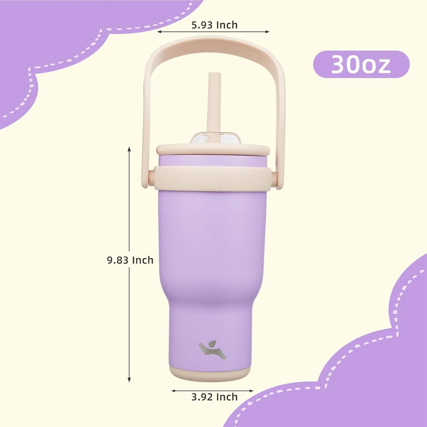 Konokyo 30 oz Tumbler with Side Handle, Insulated Water Bottle with Straw and 2 in 1 Lid, Stainless Steel Cup Travel Coffee Mug for Sports Office Gym,Purple