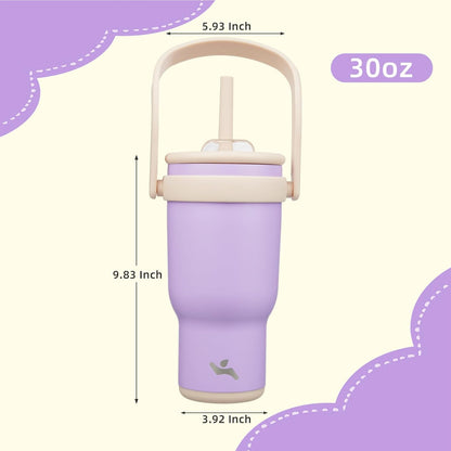 Konokyo 30 oz Tumbler with Side Handle, Insulated Water Bottle with Straw and 2 in 1 Lid, Stainless Steel Cup Travel Coffee Mug for Sports Office Gym,Purple