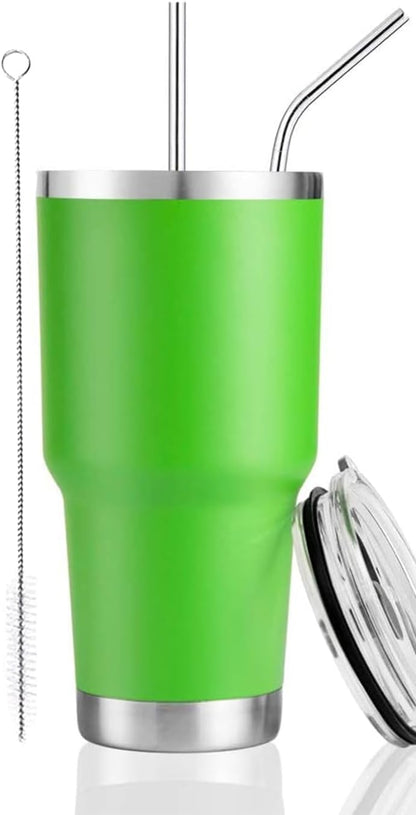 D·S 30oz Blue Tumbler Stainless Steel Double Wall Vacuum Insulated Mug with Straw and Lid, Cleaning Brush for Cold and Hot Beverages