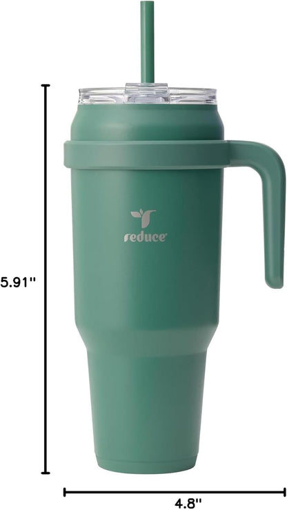 REDUCE 24 oz Stainless Steel Tumbler with Handle - Dual-Wall Vacuum Insulated Travel Mug, Sweat-Proof Lid & Reusable Straw - Keeps Drinks Cold for 24 Hrs, Fits Cupholders, Dishwasher Safe - Lilac Bud
