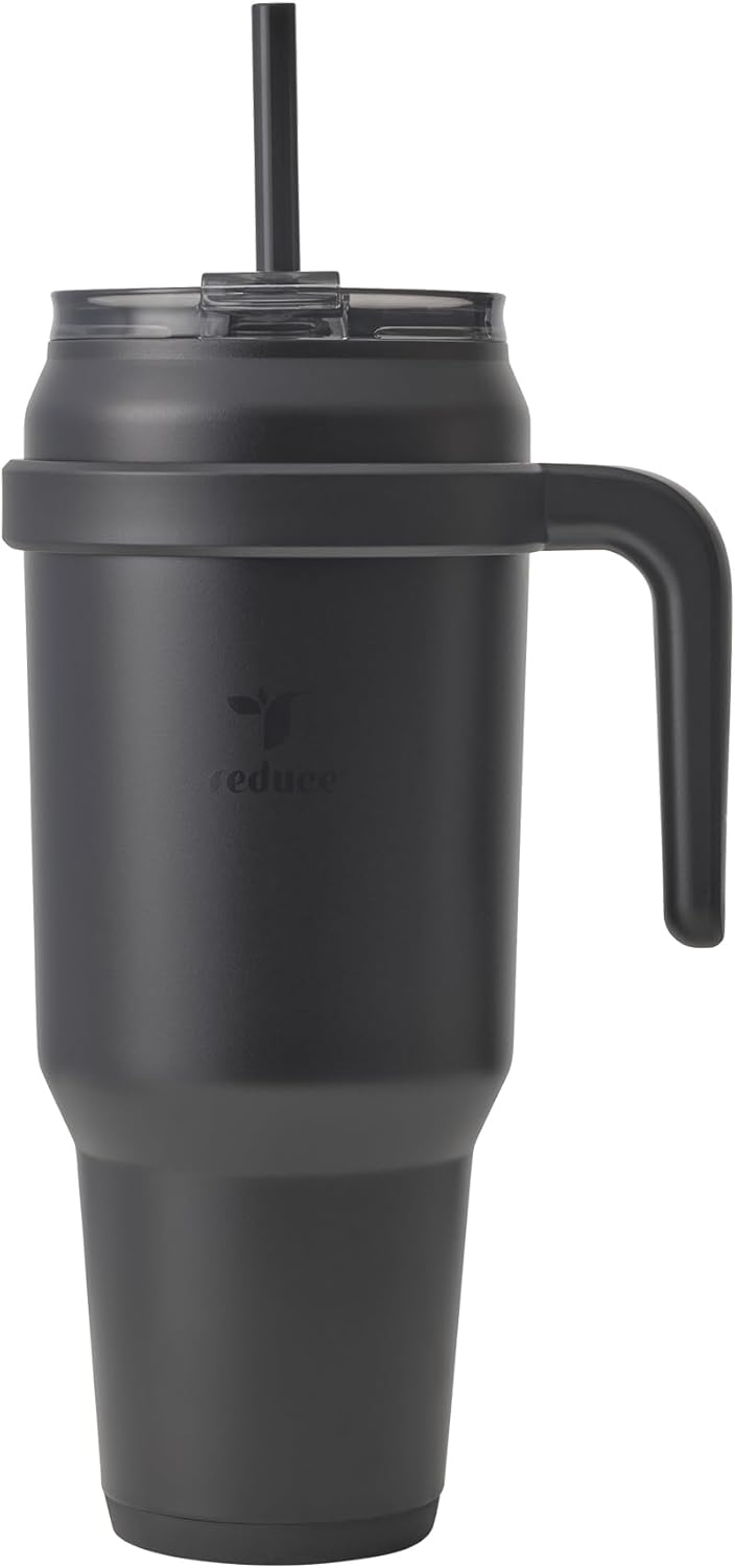 REDUCE 24 oz Stainless Steel Tumbler with Handle - Dual-Wall Vacuum Insulated Travel Mug, Sweat-Proof Lid & Reusable Straw - Keeps Drinks Cold for 24 Hrs, Fits Cupholders, Dishwasher Safe - Lilac Bud