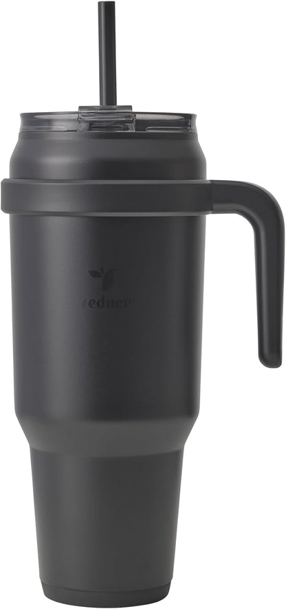 REDUCE 24 oz Stainless Steel Tumbler with Handle - Dual-Wall Vacuum Insulated Travel Mug, Sweat-Proof Lid & Reusable Straw - Keeps Drinks Cold for 24 Hrs, Fits Cupholders, Dishwasher Safe - Lilac Bud