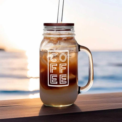 ANOTION Mason Jar Iced Coffee Cup with Lid and Straw, 24oz Regular Mouth Mason Jars with Handle Glass Coffee Drinking Glasses Tumbler Reusable Cups Bottles for Iced Coffee Cups for Travel Office Home