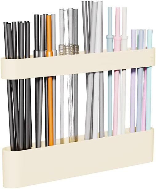 Silicone Straw Holder Self-Adhesive Straw Dispenser with 6 Slots Reusable Drinking Straw Storage Organizer Kitchen Accessories Container for Cabinet Fridge Cupboard Door (Blue)
