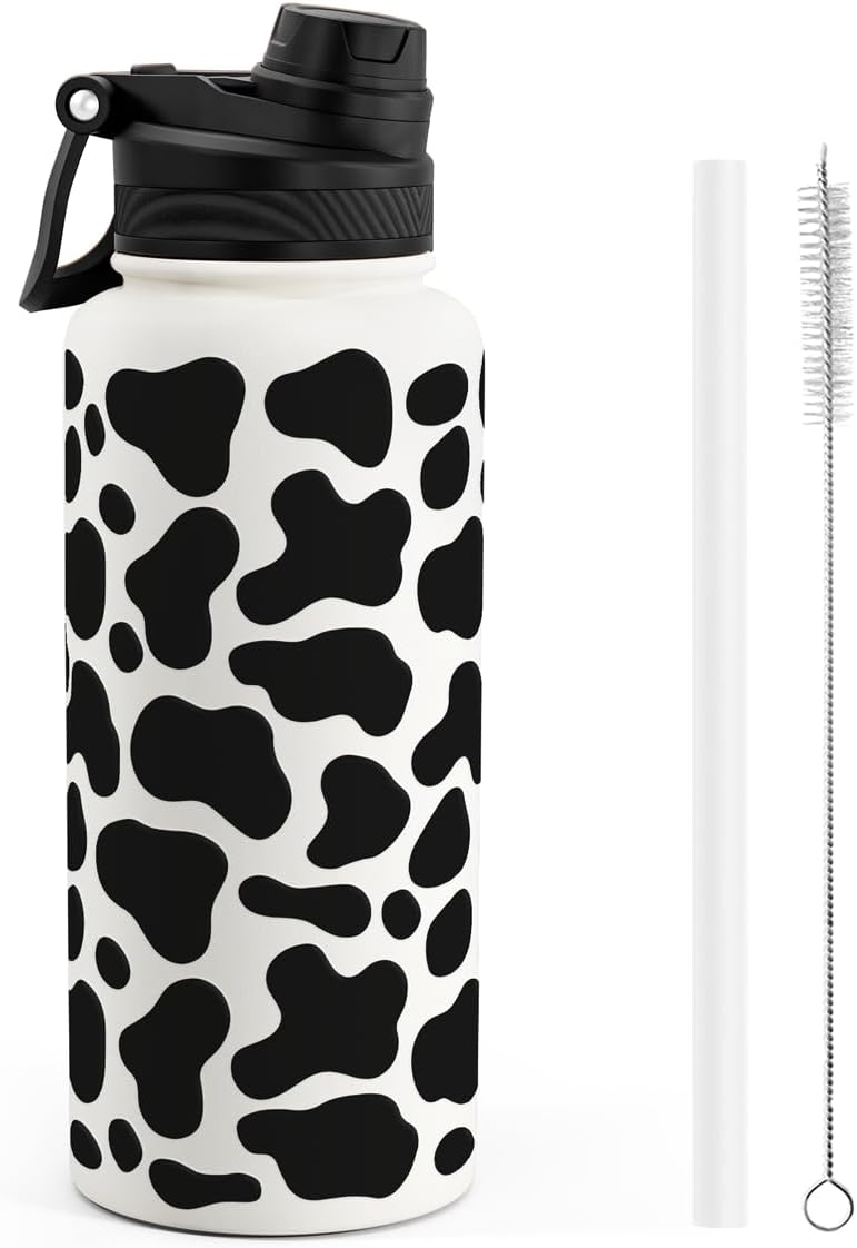 SANDJEST Pickleball Stainless Steel Water Bottle with Strap 32oz, Insulated Bottles with Straw and Spout Lid for Gym Sports Travel Outdoor, Gifts for Women Girls Birthday Christmas