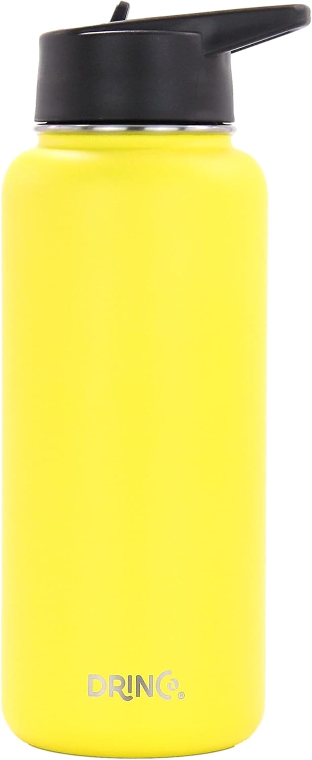 Drinco Stainless Steel Water Bottle Spout Lid Vacuum Insulated Double Wall Water Bottle Wide Mouth (40oz 32oz 22oz 18oz 14oz) Leak Proof Keep Cold Sport Camping Hiking (22 oz, 22oz Black)