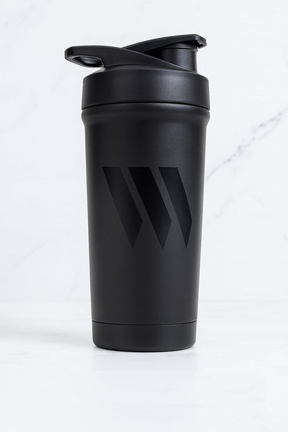 Swolverine® Stainless Steel Shaker | Black on Black Stainless Steel Protein Shaker Bottle