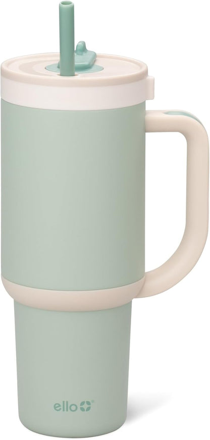 Ello Oasis 40 oz Tumbler with Handle & Retracting Straw | Reusable Insulated Stainless Steel Cup 100% Leakproof, Gifts for Teens Women Men | Keeps cold for 24 Hours, Cup Holder Friendly, Daisies
