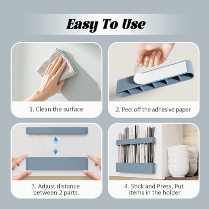 Silicone Straw Holder Self-Adhesive Straw Dispenser with 6 Slots Reusable Drinking Straw Storage Organizer Kitchen Accessories Container for Cabinet Fridge Cupboard Door (Blue)