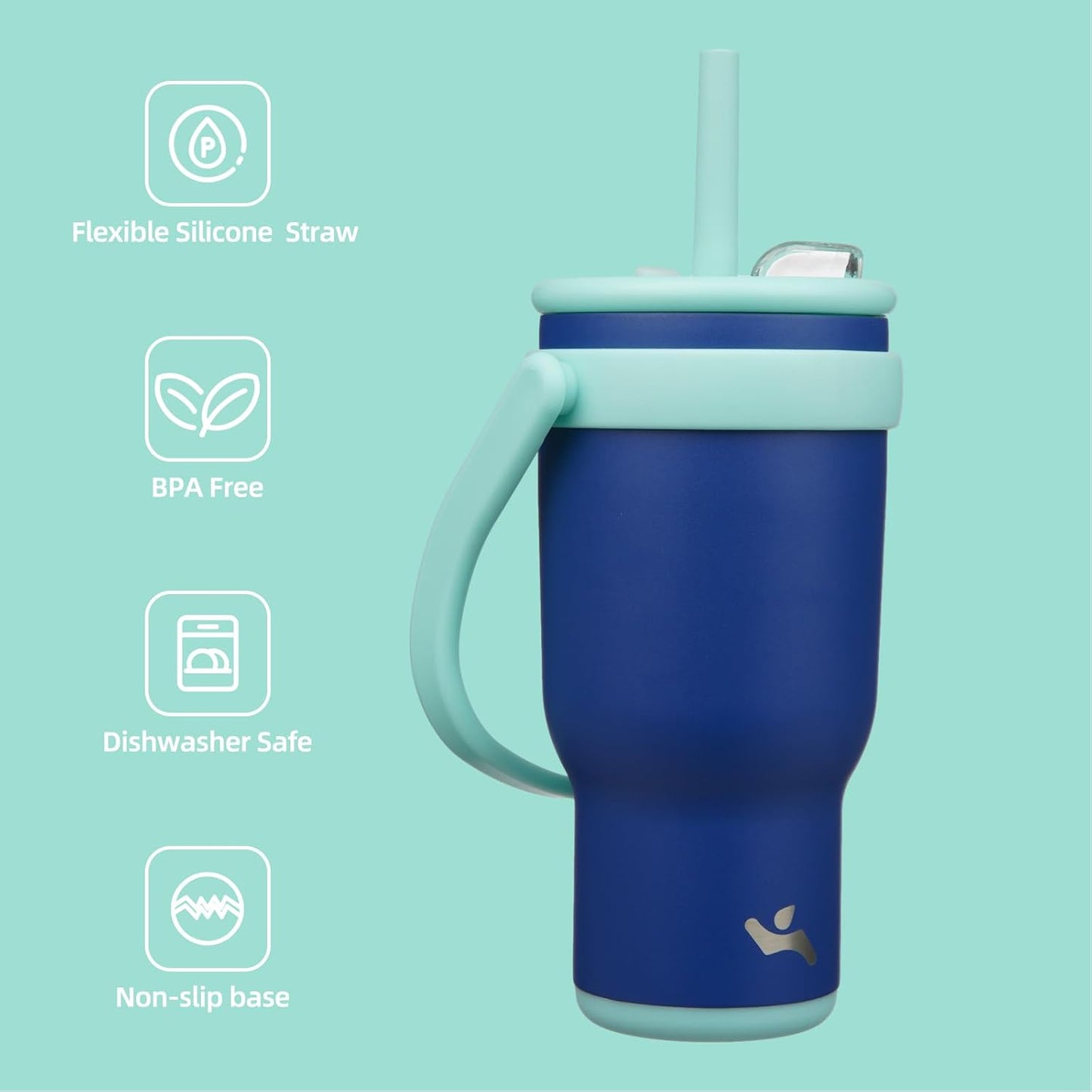 Konokyo 30 oz Tumbler with Side Handle, Insulated Water Bottle with Straw and 2 in 1 Lid, Stainless Steel Cup Travel Coffee Mug for Sports Office Gym,Purple