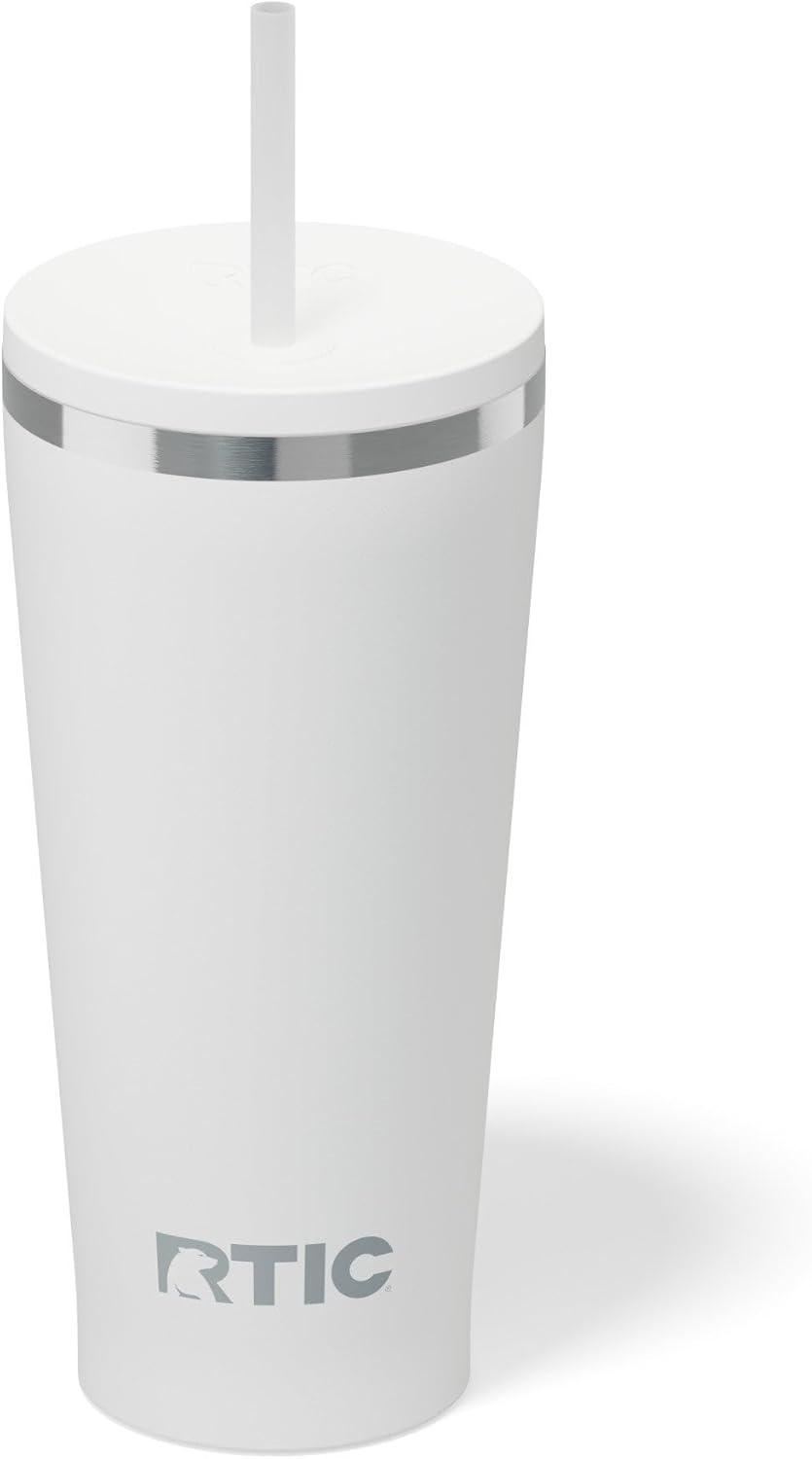 RTIC 20oz Everyday Tumbler Insulated Stainless Steel Portable Travel Coffee Cup with Straw, Ceramic Lining, Spill-Resistant Lid, BPA-Free, Hot and Cold Drink, Beach