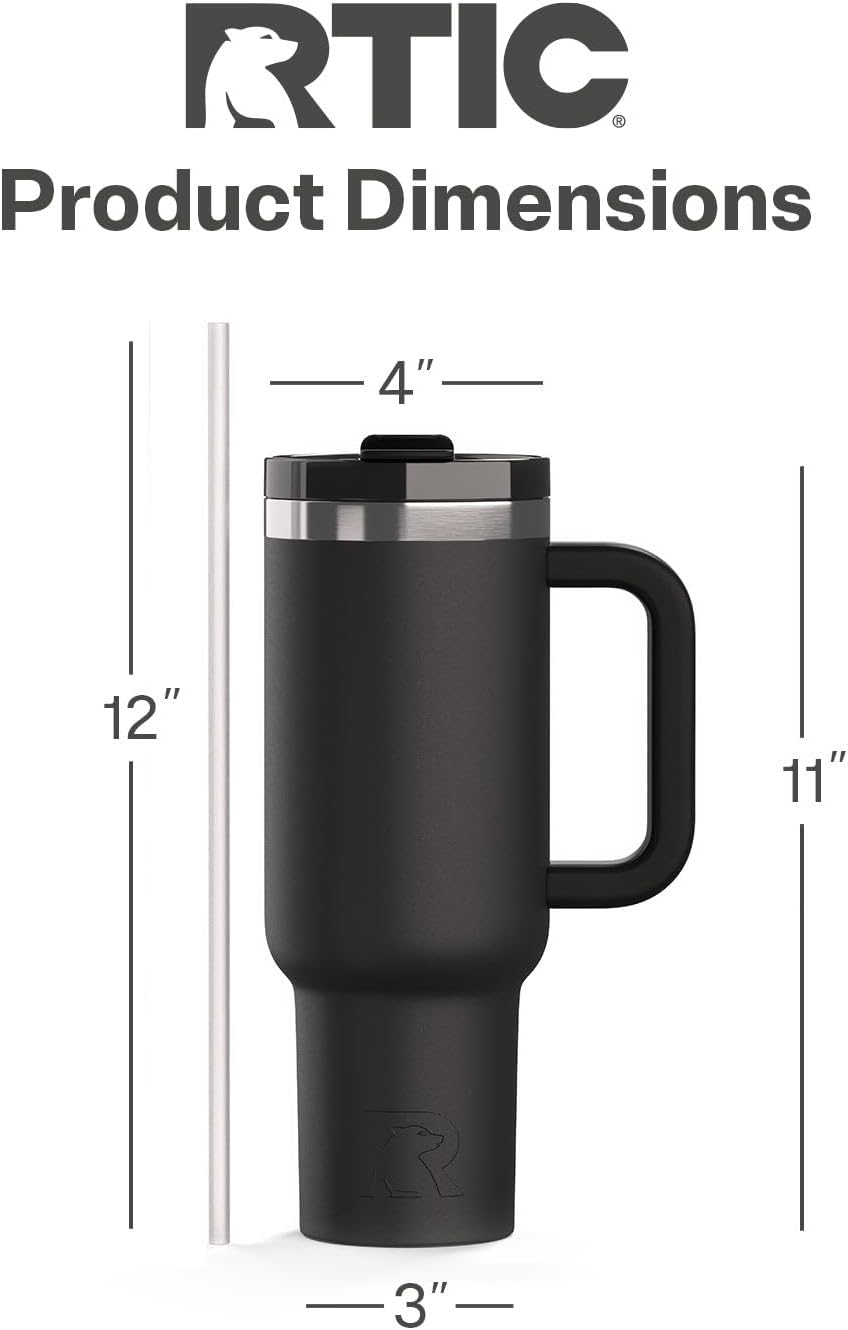RTIC 30 oz Road Trip Tumbler Double-Walled Ceramic Lined InsulatedStainless Steel Portable Travel Coffee Mug Cup with Lid, Handle and Straw, Periwinkle Bouquet