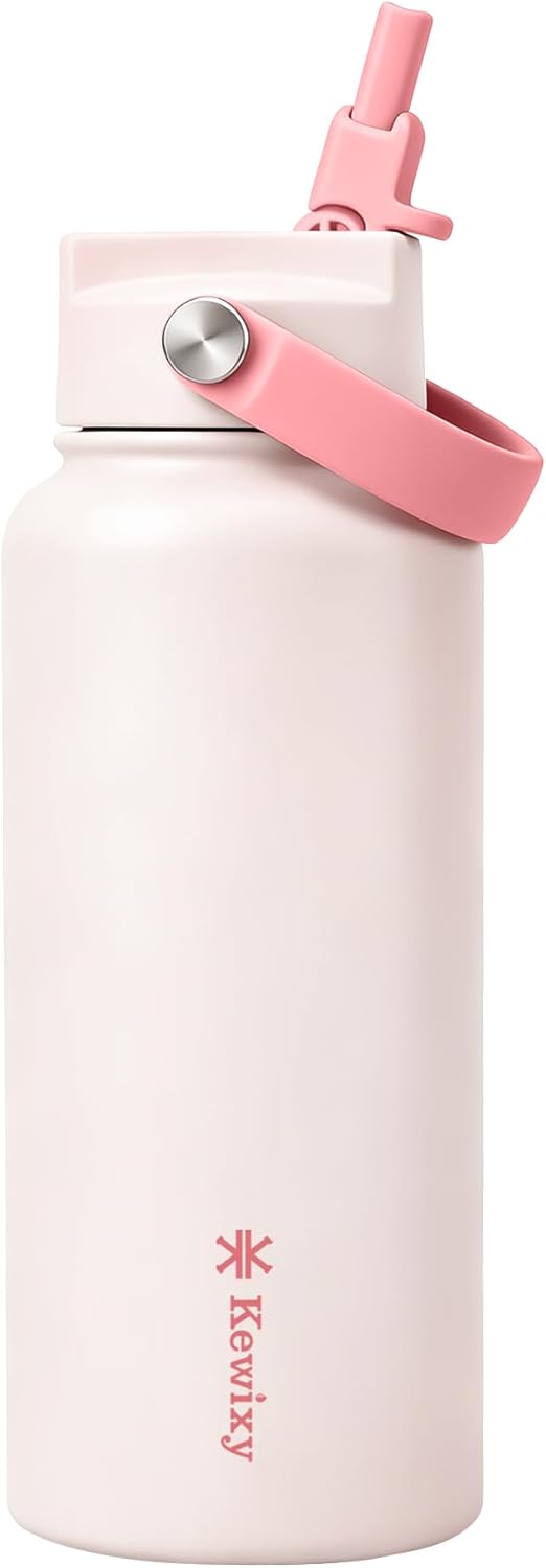KEWIXY Pickleball Water Bottle 32 oz Insulated, Stainless Steel with Straw, Leak Proof, Keep Cold 24H, Vacuum, Pickleball Gifts for Pickleball Players, Pickleball Lovers, Women Girls Sport