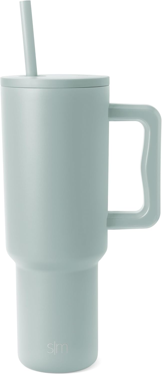 Simple Modern 40 oz Trek Tumbler with Handle and Straw Lid | Cup Holder Friendly Insulated Stainless Steel Travel Mug | Sea Glass Sage - Colors C