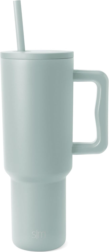 Simple Modern 40 oz Trek Tumbler with Handle and Straw Lid | Cup Holder Friendly Insulated Stainless Steel Travel Mug | Sea Glass Sage - Colors C