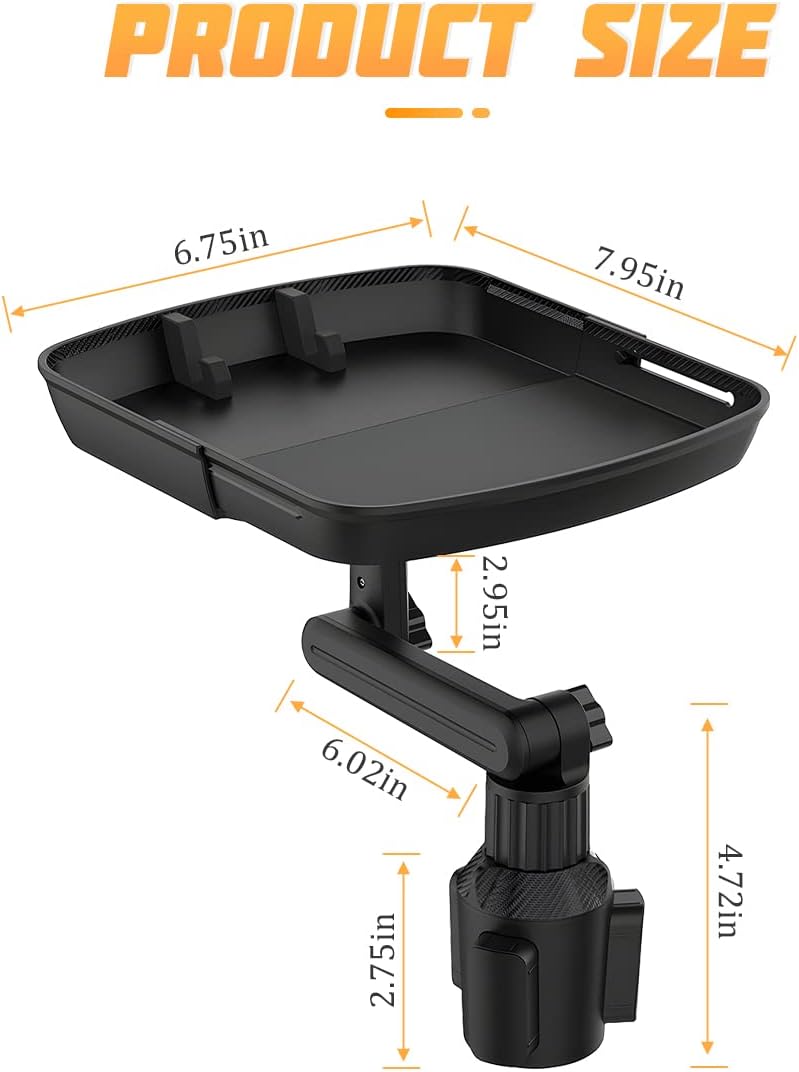 Car Cup Holder Tray Table, Cup Table Holder for Car Drink Holders Tray, 360º Adjustable with Rotating Arm Phone Slot, Non-Slip Stretchable Car Tray for Eating, Cup Table Holder for Car