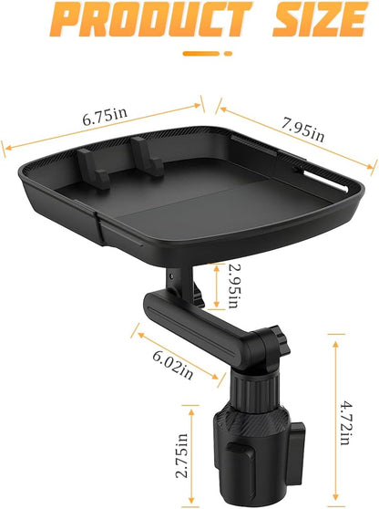 Car Cup Holder Tray Table, Cup Table Holder for Car Drink Holders Tray, 360º Adjustable with Rotating Arm Phone Slot, Non-Slip Stretchable Car Tray for Eating, Cup Table Holder for Car