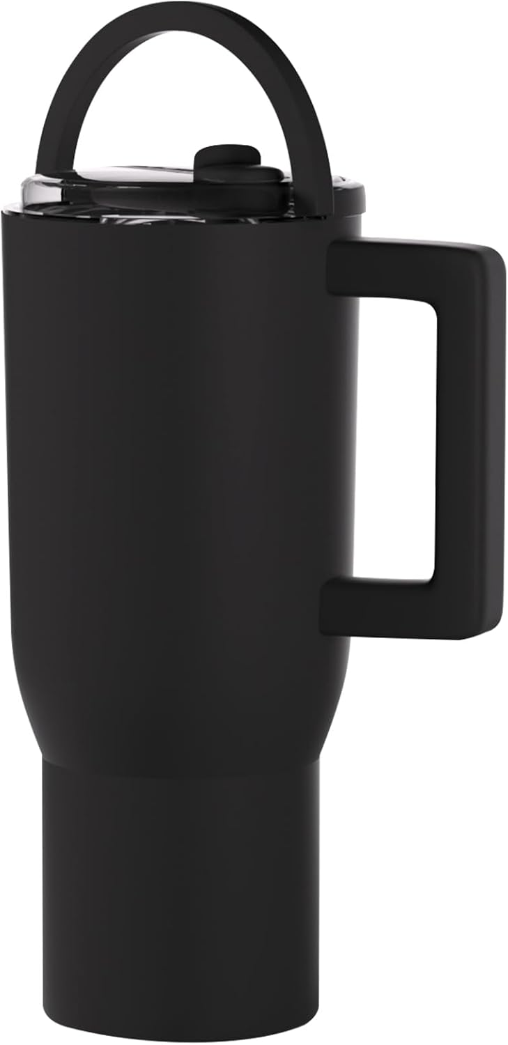 40 oz Tumbler with Handle Flip Straw,100% Leak Proof Water Bottle Coffee Tumbler Insulated Cup,Stainless Steel & Rubber Base,Travel Mug,BPA Free,Gifts,Nean Megenta,40 oz
