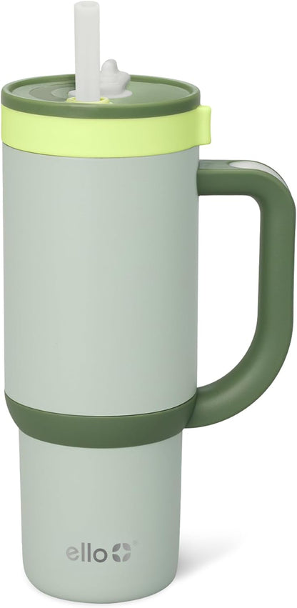 Ello Oasis 18oz Kids Tumbler with Handle & Retracting Straw, 100% Leakproof Reusable Insulated Stainless Steel Cup, Gifts for Teens Girls Boys, Keeps cold for 18 Hours, Cup Holder Friendly, Glacier