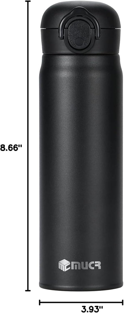 17 oz / 500 ml Insulated Water Bottle, Stainless Steel Thermo Coffee Travel Mug, Thermal Cup with Snap Flip Lid, BPA Free for Hot and Cold Drinking, Black